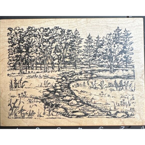 Northwoods Rubber Stamp Scenic Forest River Landscape 2003 - Picture 1 of 3